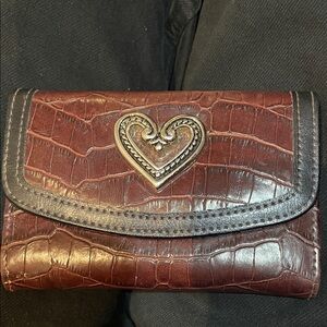 Brighton Brown Croc-Embossed Wallet with Heart Accent